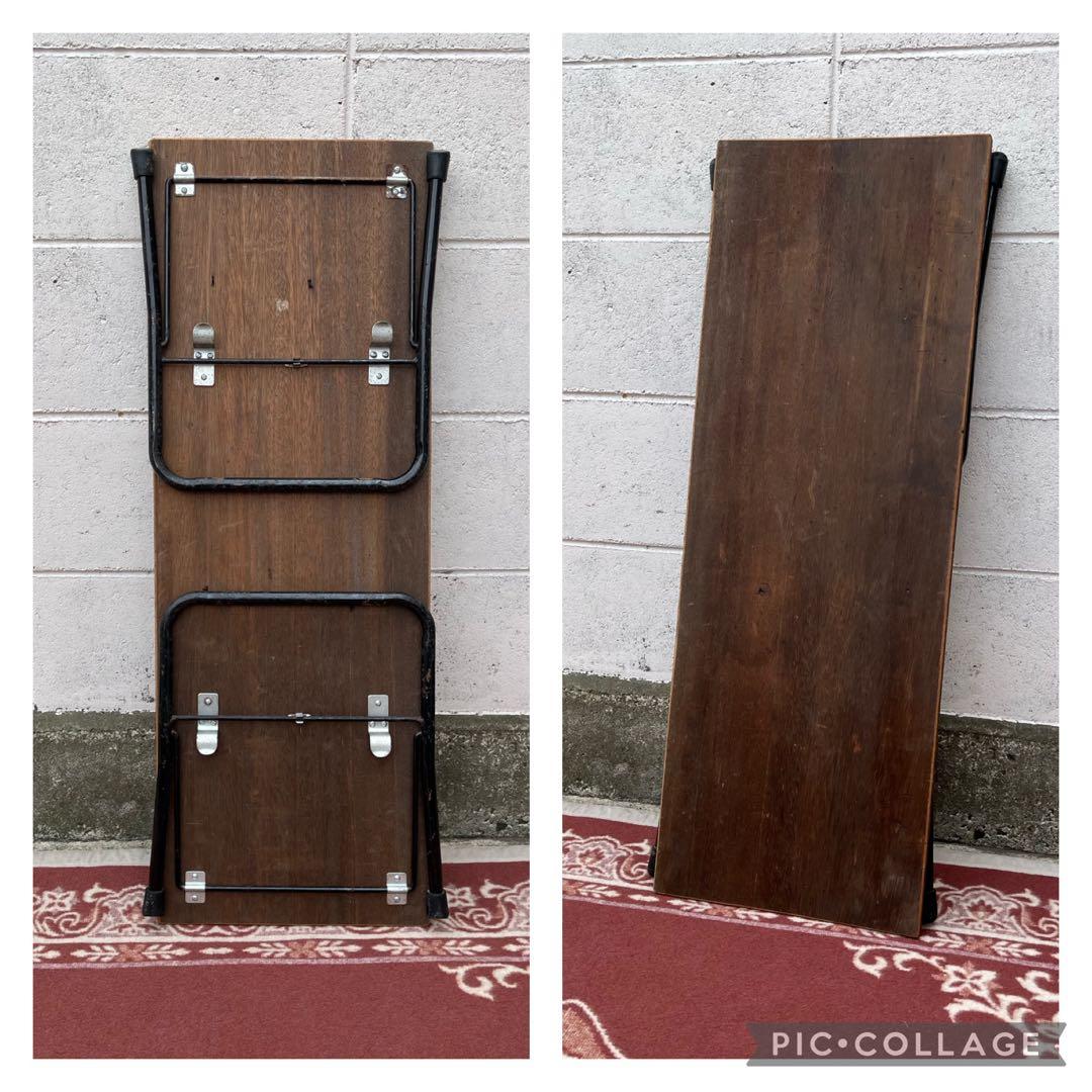 古家具アンティーク◾️鉄脚アイアン×木製無垢材 一枚板天板 折り畳みテーブル 机