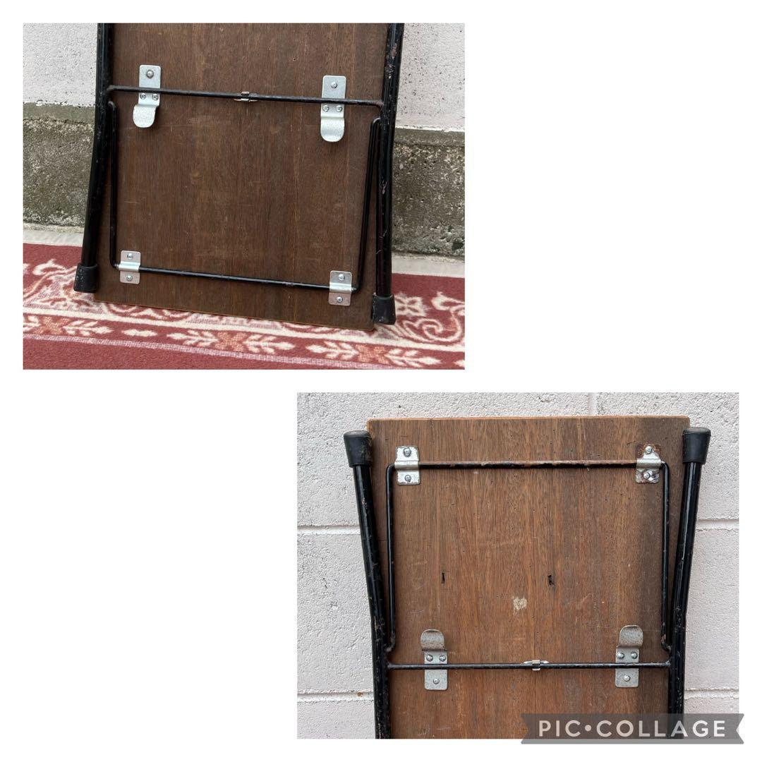 古家具アンティーク◾️鉄脚アイアン×木製無垢材 一枚板天板 折り畳みテーブル 机