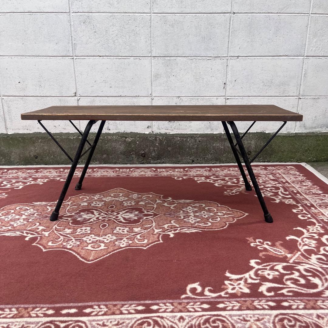 古家具アンティーク◾️鉄脚アイアン×木製無垢材 一枚板天板 折り畳みテーブル 机