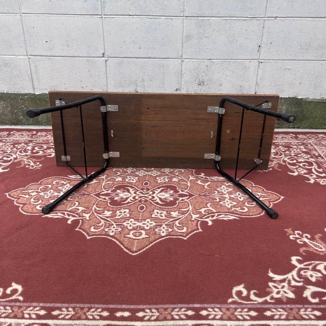 古家具アンティーク◾️鉄脚アイアン×木製無垢材 一枚板天板 折り畳みテーブル 机