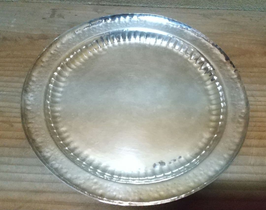 純銀鎚目　寿海盆　径21cm ２００ｇ 　平安永寿富　造　干菓子盆