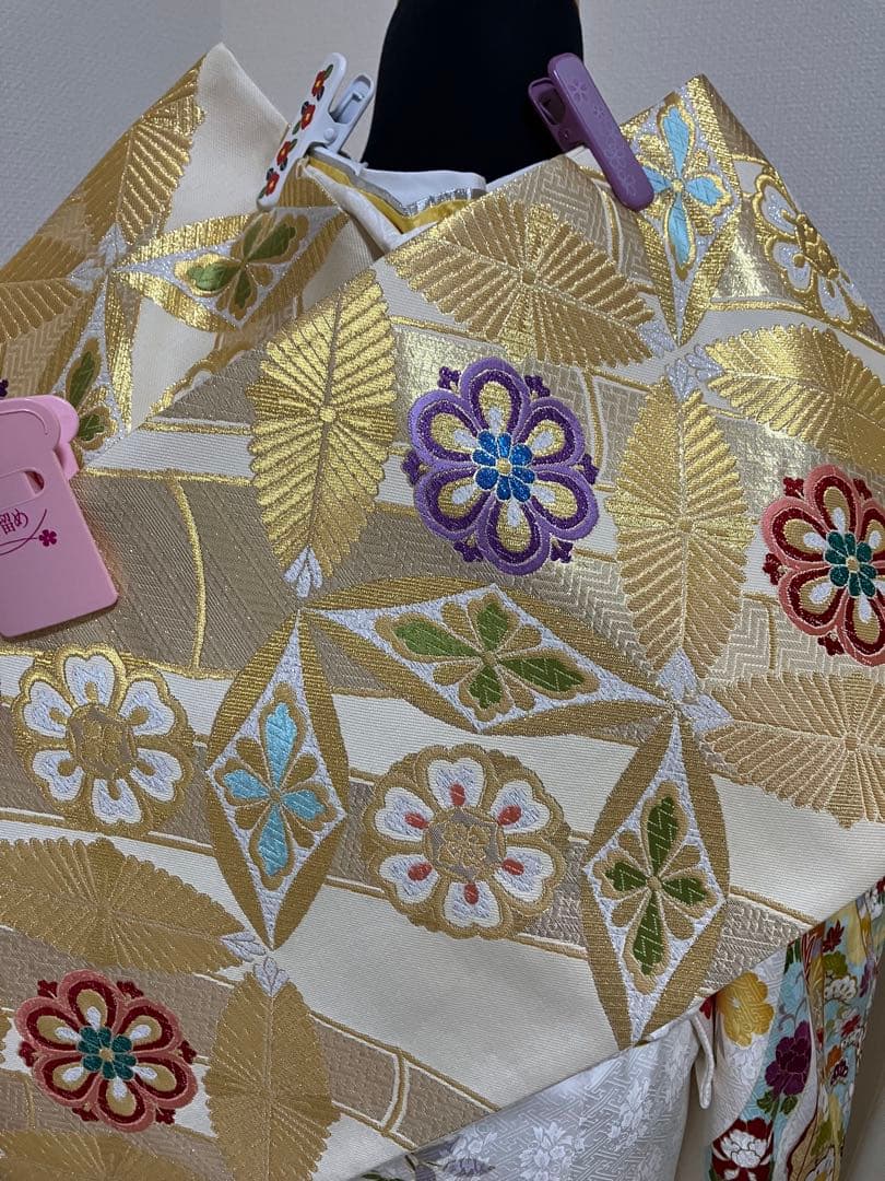 白地の熨斗柄 正絹振袖 全て揃ったフルセット 160cmまでの方に