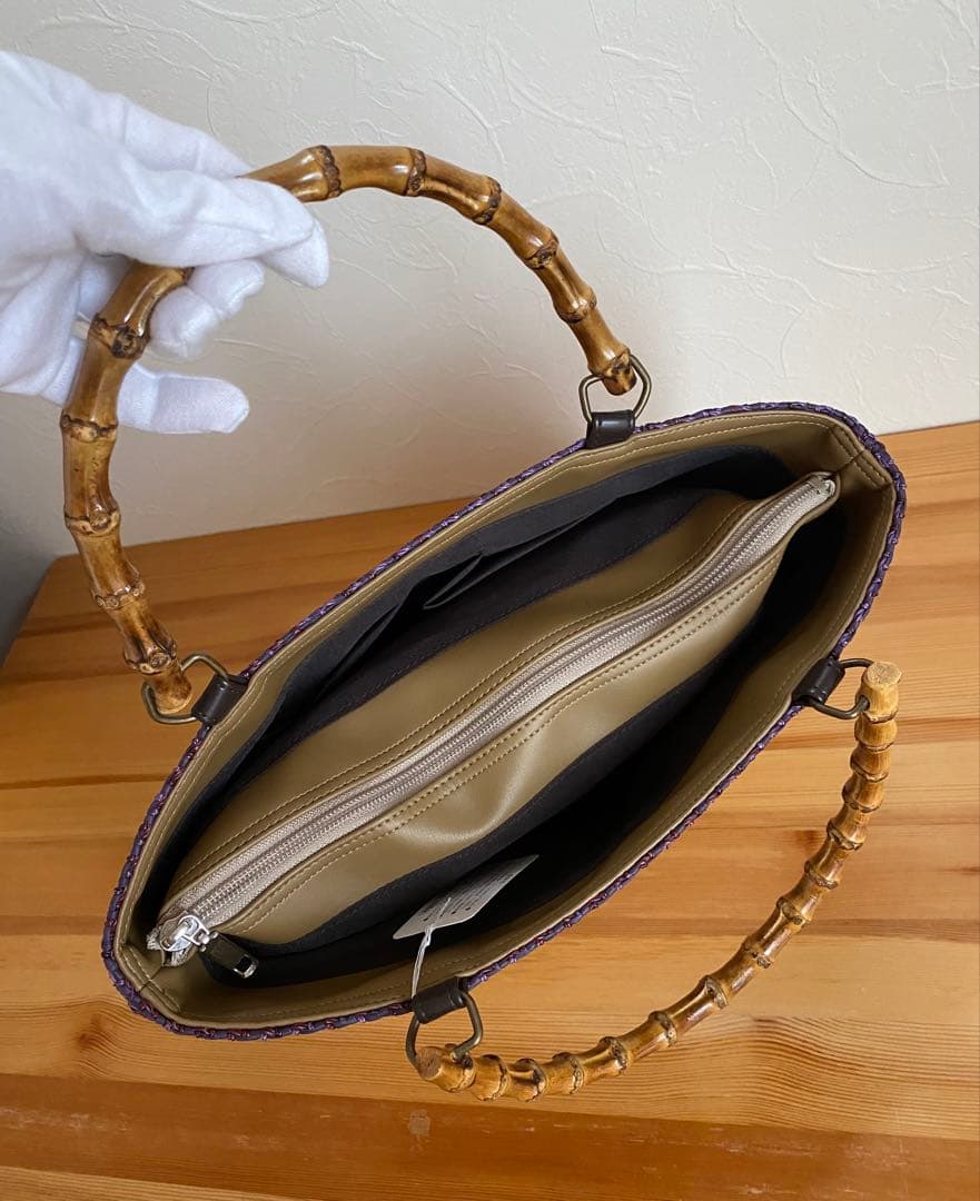 【新品未使用】カゴ風バッグ　生成り×パープル