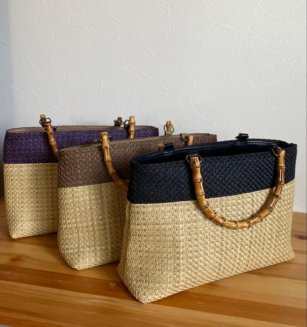 【新品未使用】カゴ風バッグ　生成り×パープル