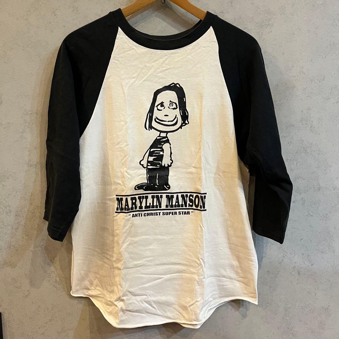 【USA製】90s マリリンマンソン × スヌーピー 7分袖 ラグランTシャツL