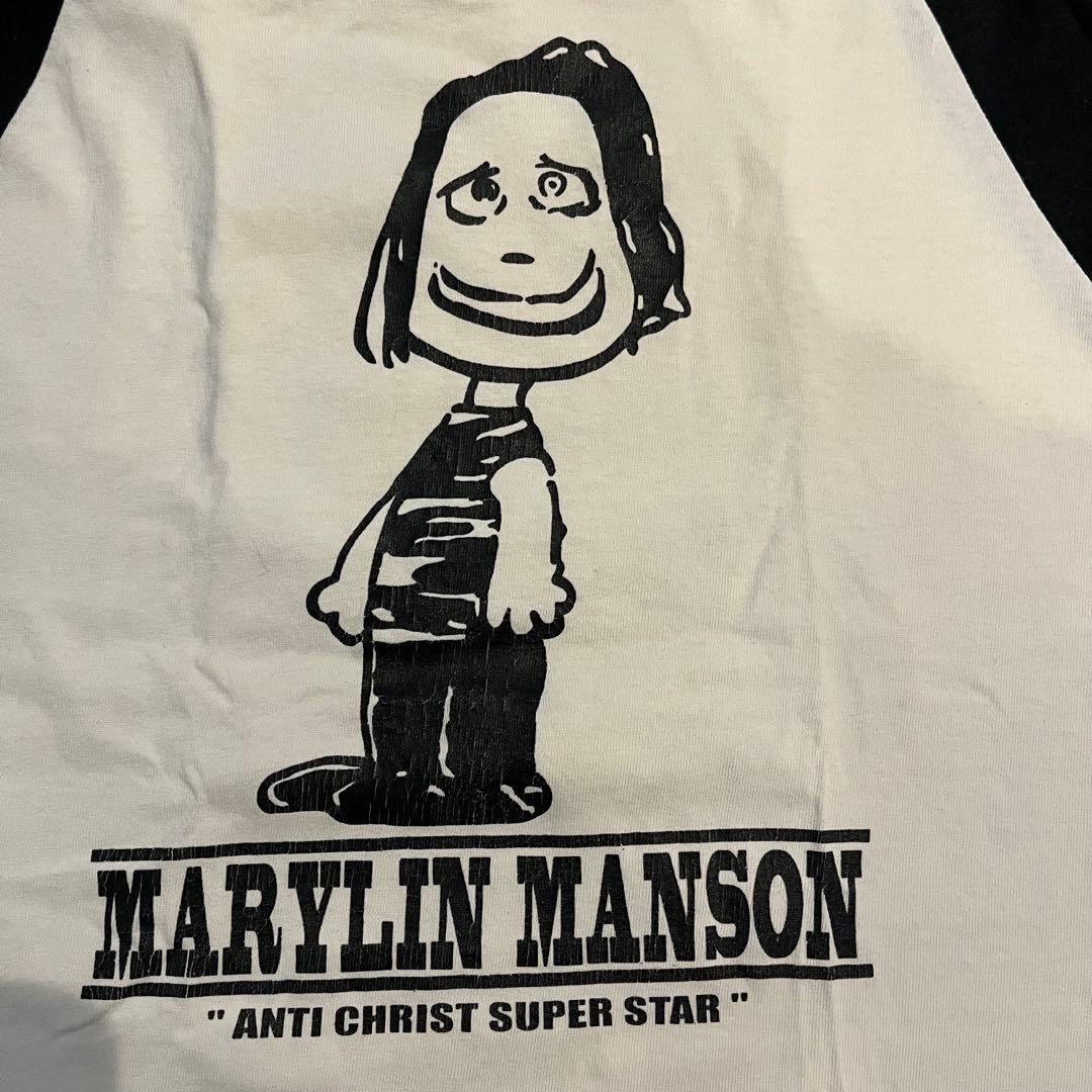 【USA製】90s マリリンマンソン × スヌーピー 7分袖 ラグランTシャツL