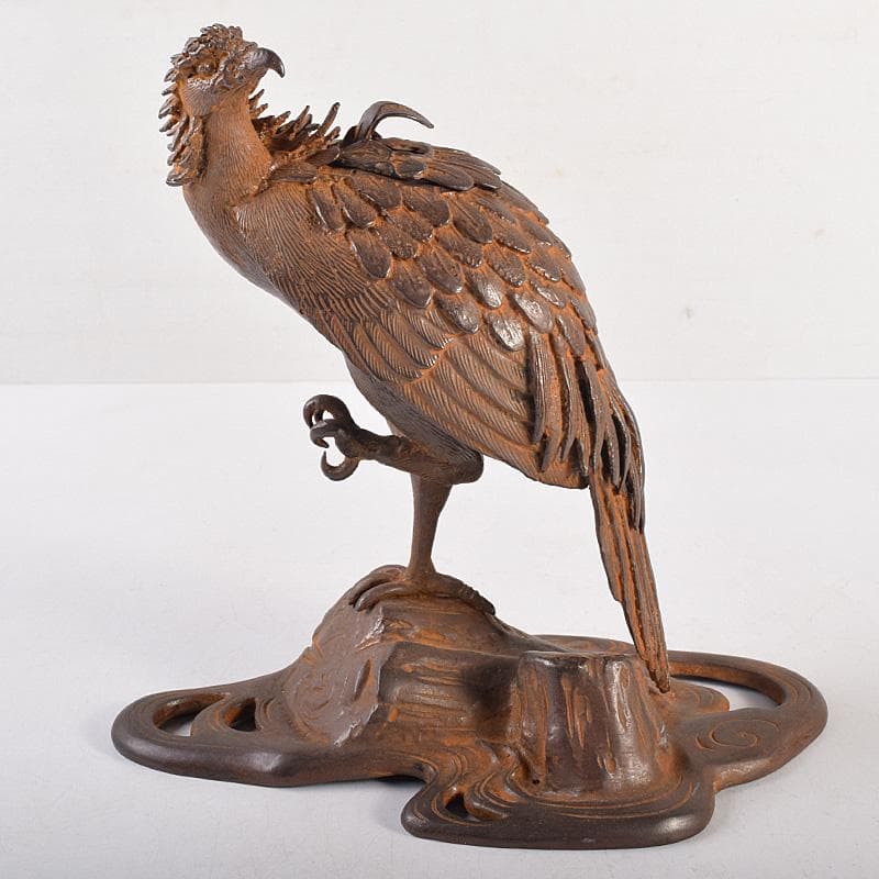 龍ちゃん　時代金工　蝋型鋳銅　古銅　鷹　香炉　置物　U　R8804