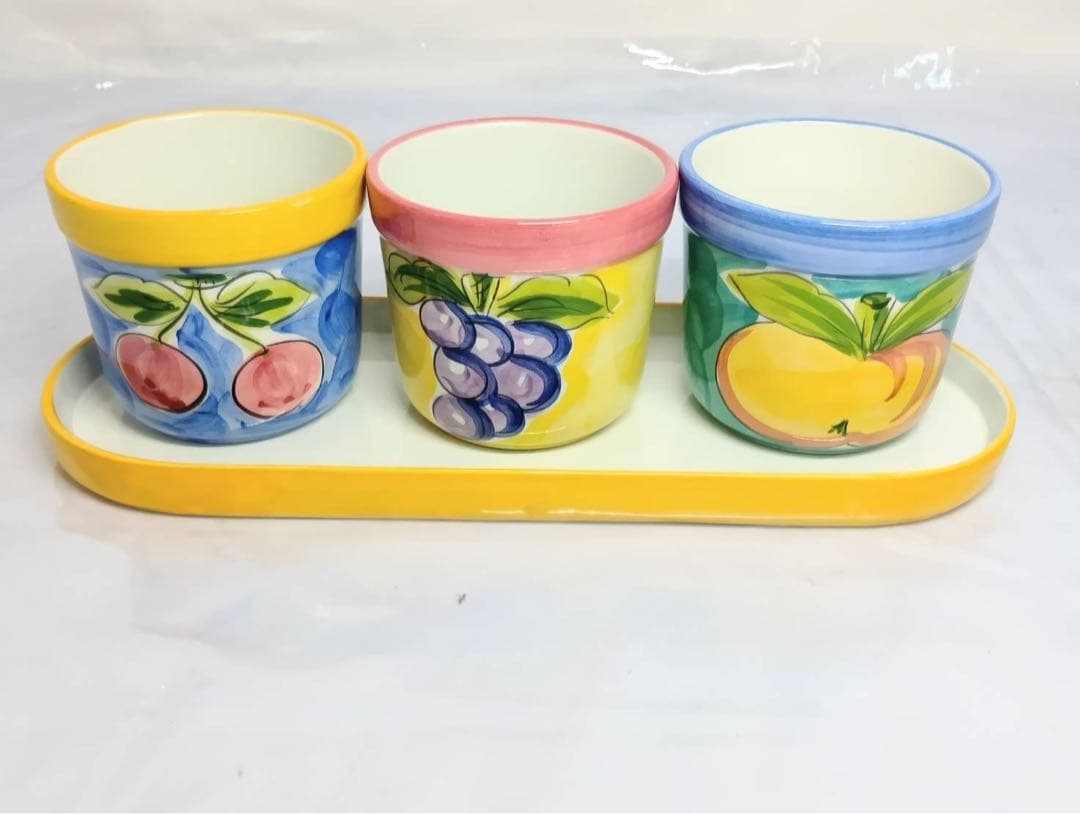 植木鉢 セット ポルトガル製　3鉢　陶器製　ジョウロ スコップ付き アンティーク