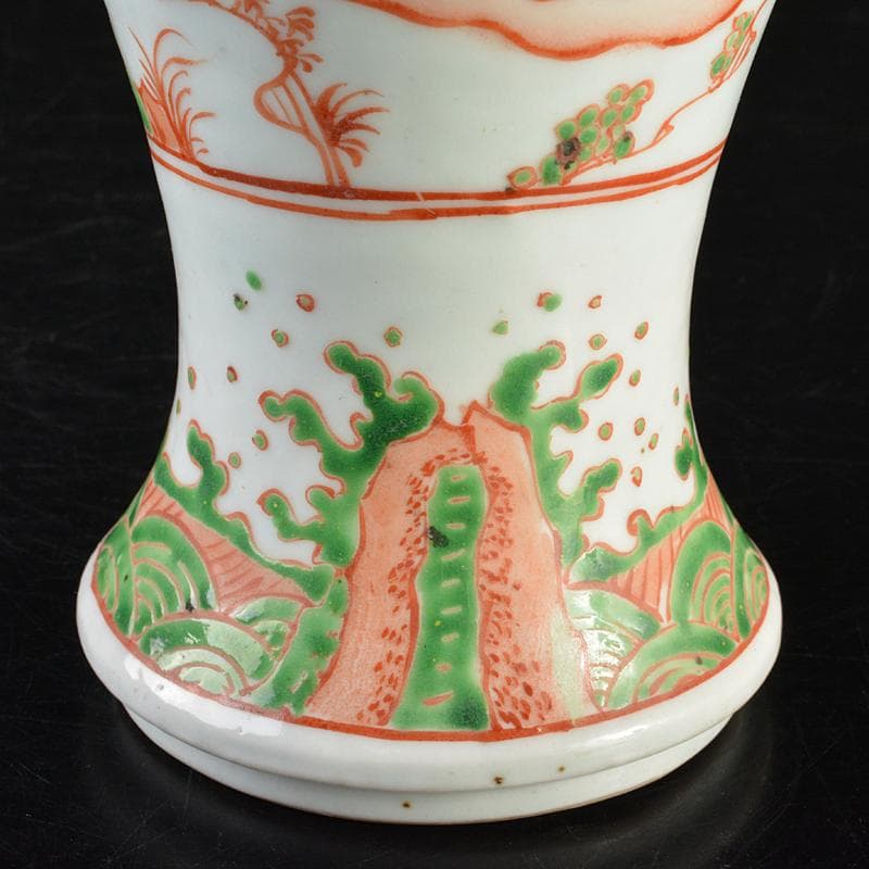 中国　大明萬暦年製款　赤絵　鳳凰人物文　梅瓶　V　R7283