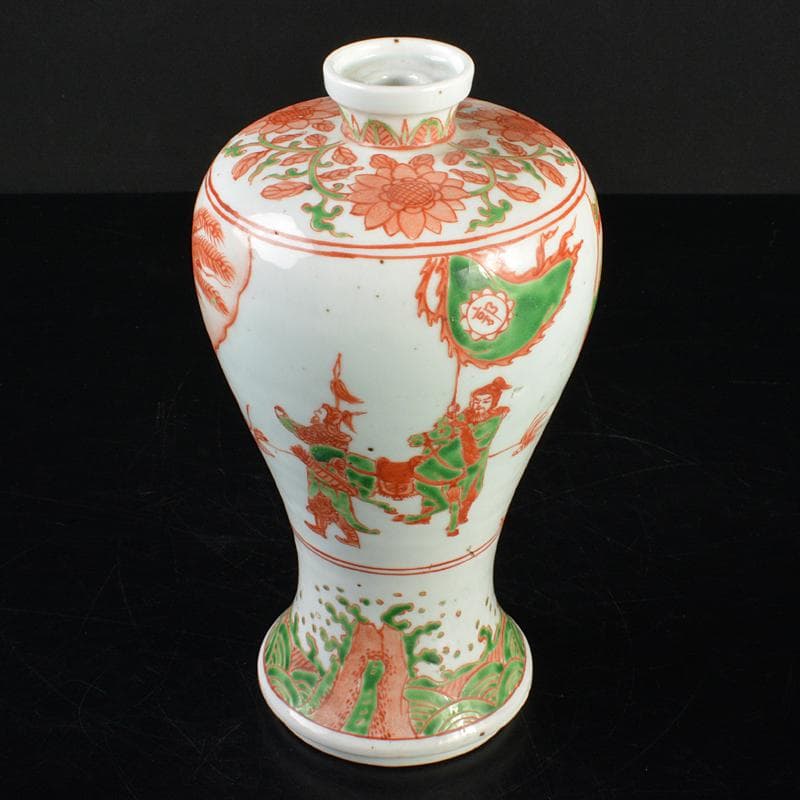 中国　大明萬暦年製款　赤絵　鳳凰人物文　梅瓶　V　R7283