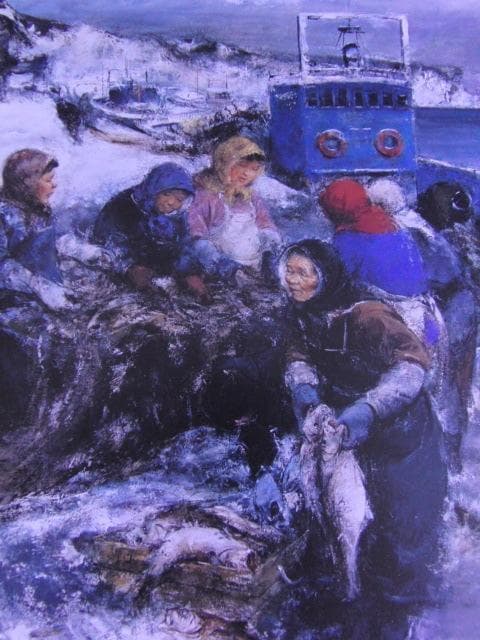 工藤和男、【漁婦と魚】、希少な額装用画集より、新品額装付、状態良好