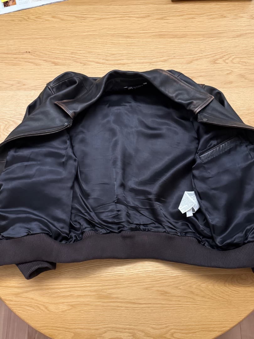 ZARA ダークブラウン メンズ レザー ボンバージャケット