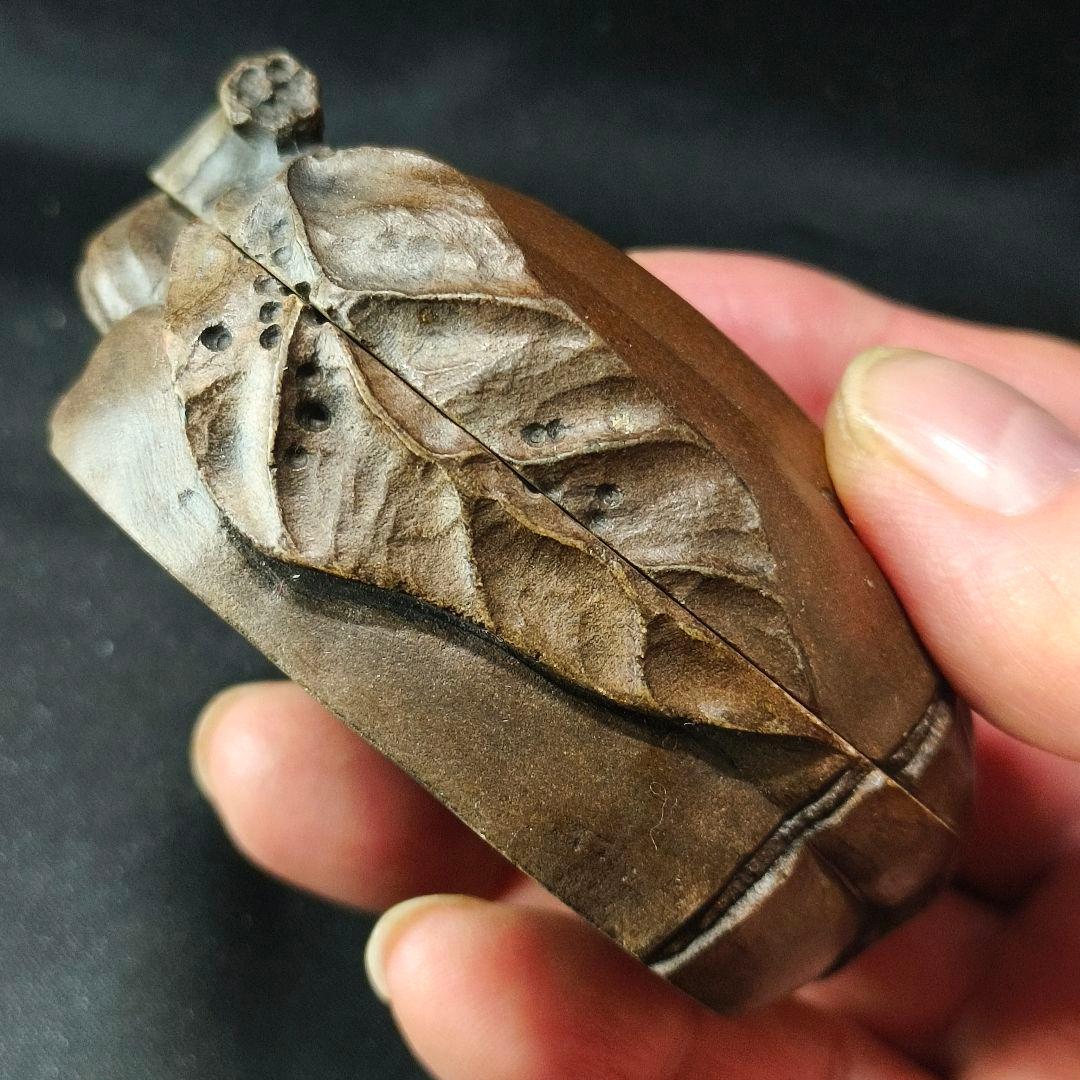 茶道具 瓜型香合 天然石 手彫り 箱付き 朱肉入 書道具 未使用美品 蒐集家放出