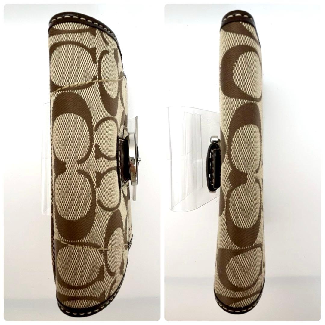 【超美品】COACH コーチ シグネチャー キャンバス 三つ折り財布 バックル