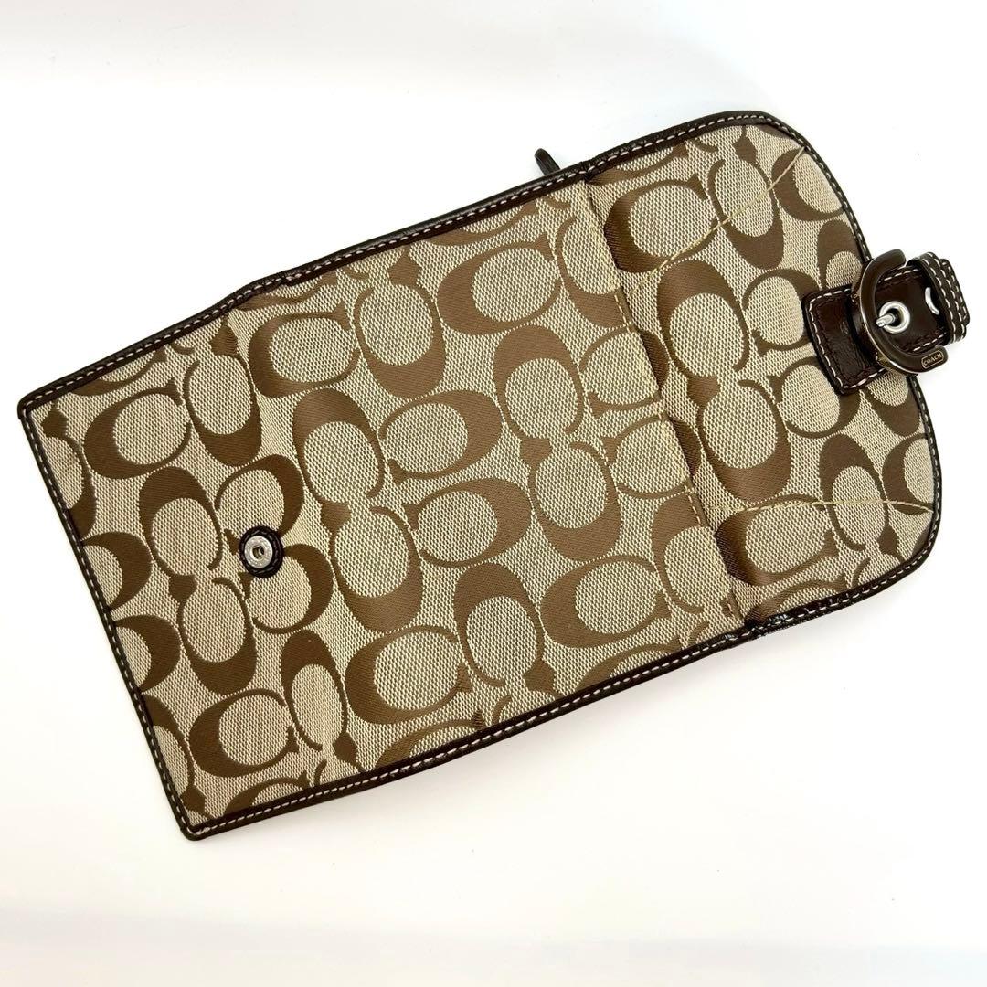 【超美品】COACH コーチ シグネチャー キャンバス 三つ折り財布 バックル