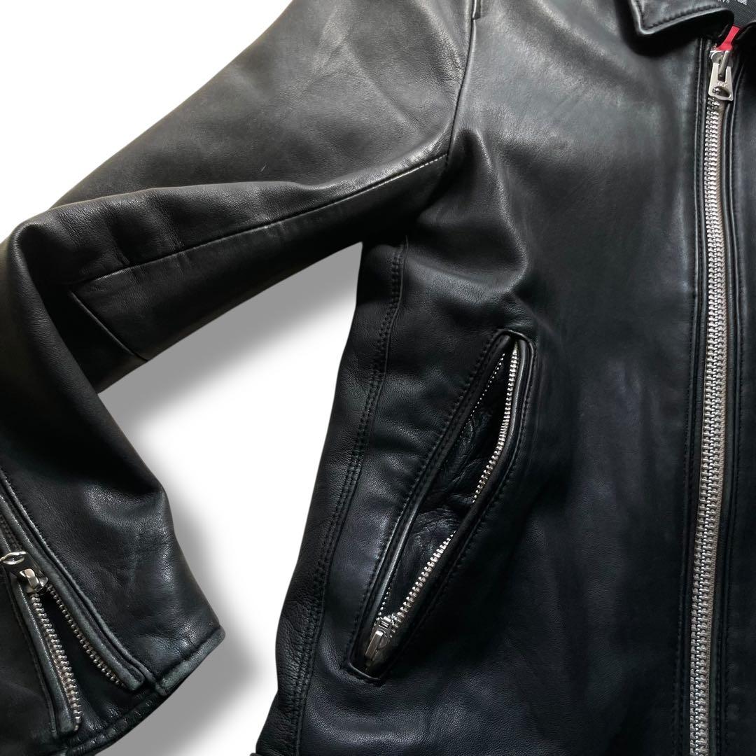 ナノユニバース ラムレザー ヴィンテージ シングル ライダース ジャケット S