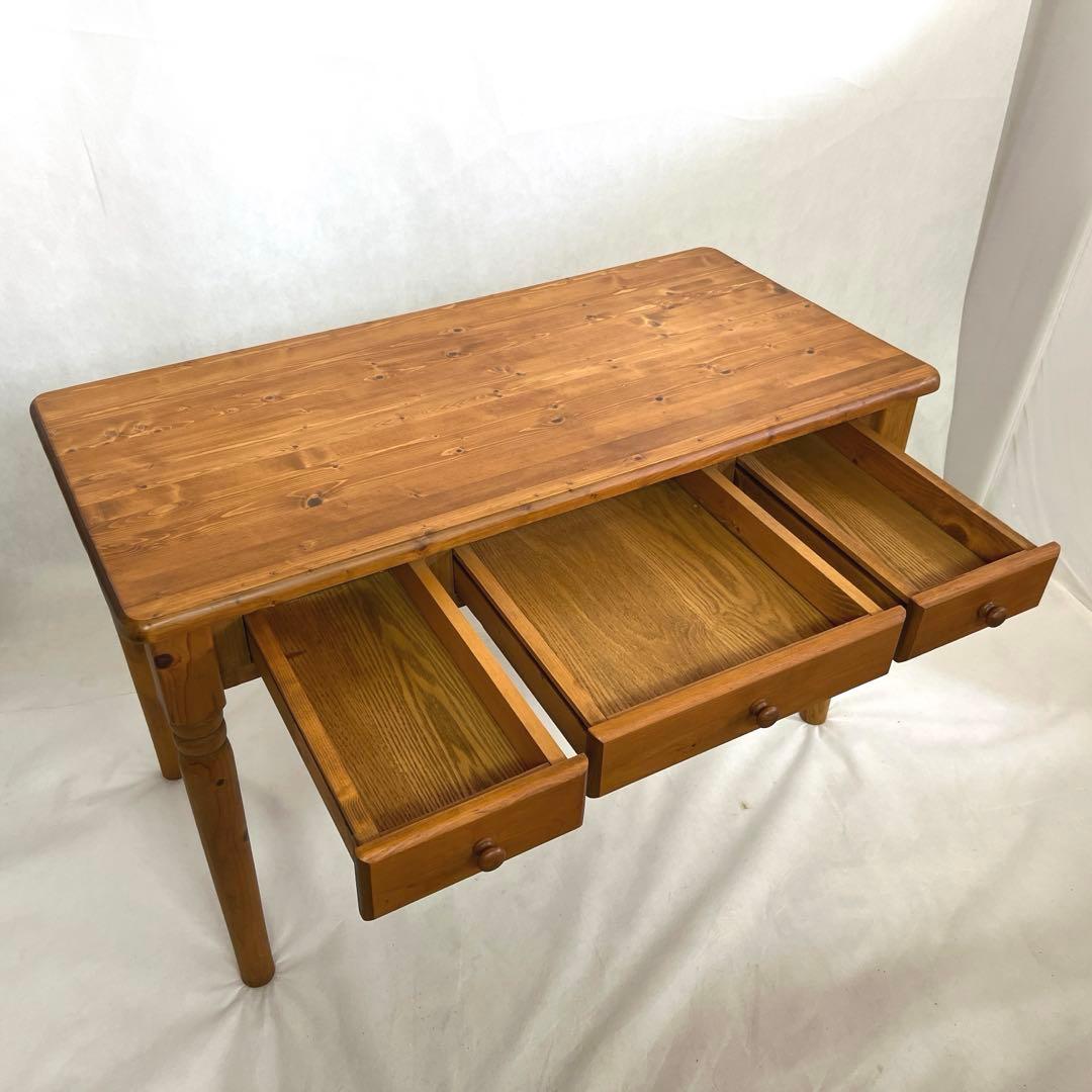 パイン材デスク・横幅120cm・作業台 引き出し付きテーブル・無垢材造り