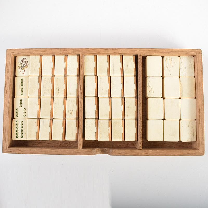 中国　竹嵌　骨牌　背竹牌　麻雀牌　唐木箱付　M　6615