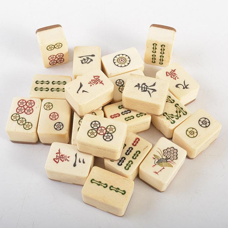 中国　竹嵌　骨牌　背竹牌　麻雀牌　唐木箱付　M　6615