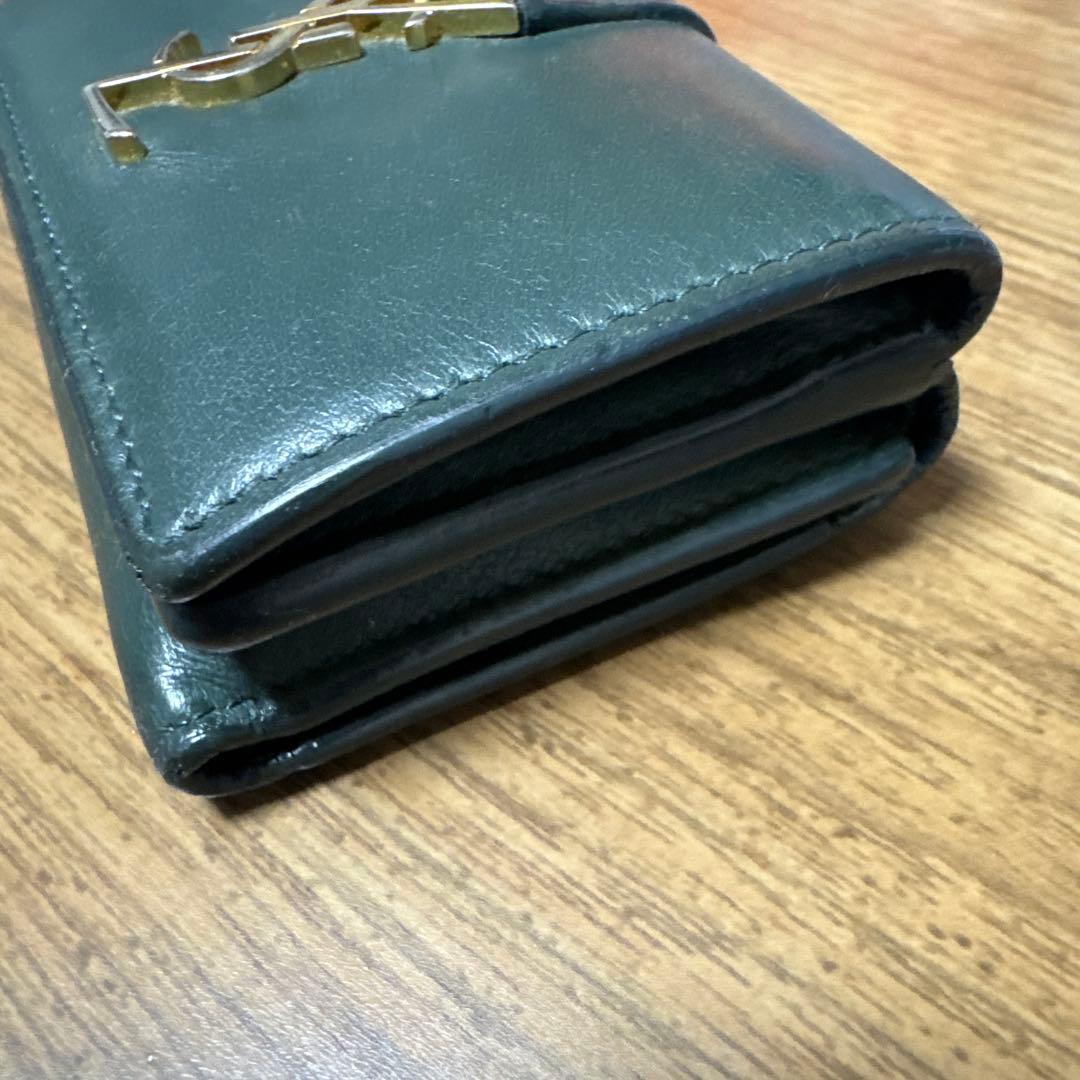 YSL カーキ レザー 三つ折り財布