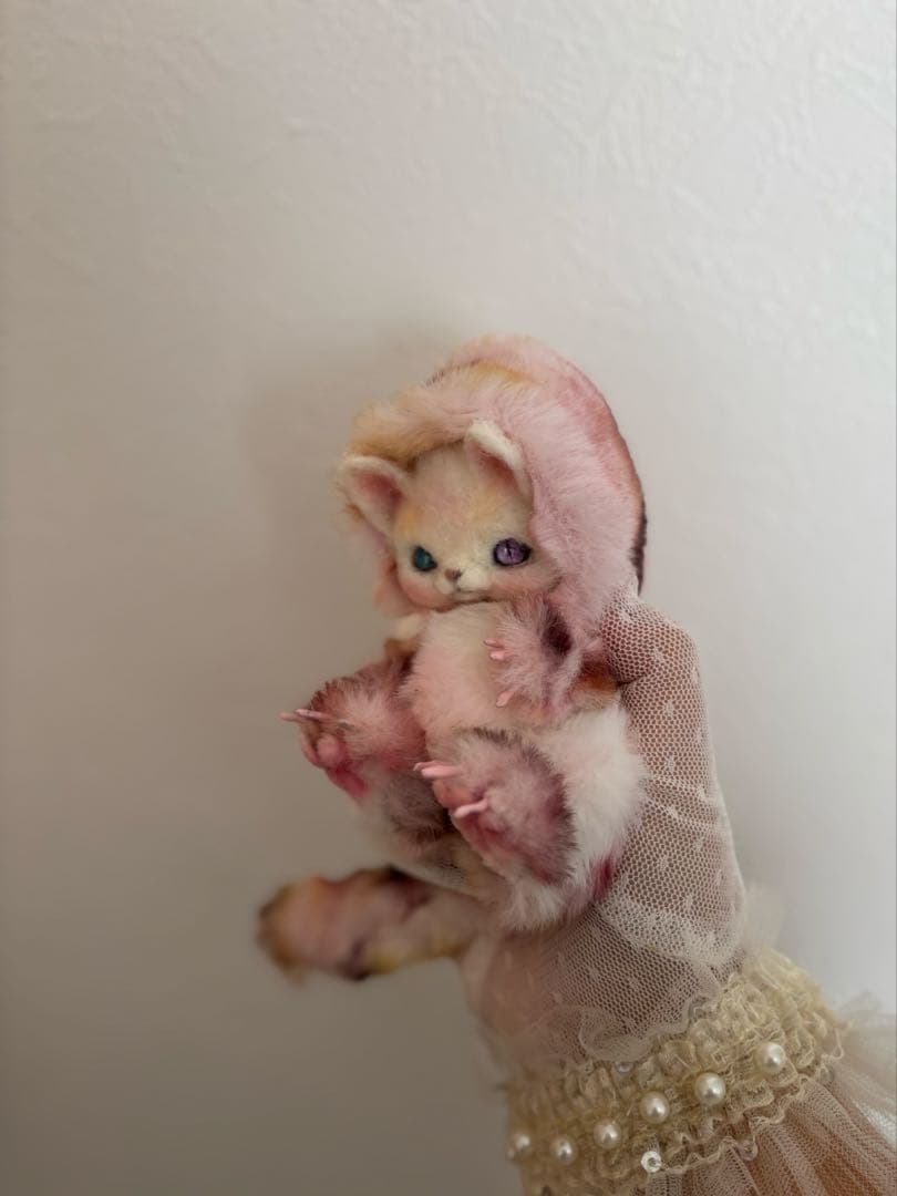 アートドール　No.063ピンク猫幻獣　羊毛フェルト