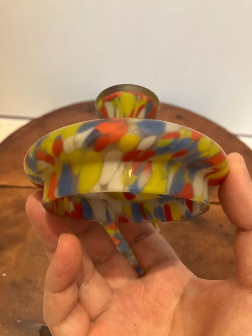 魅惑のマーブル模様の蓋物練りガラス器◇レトロガラス◇アンティークガラス◇古ガラス