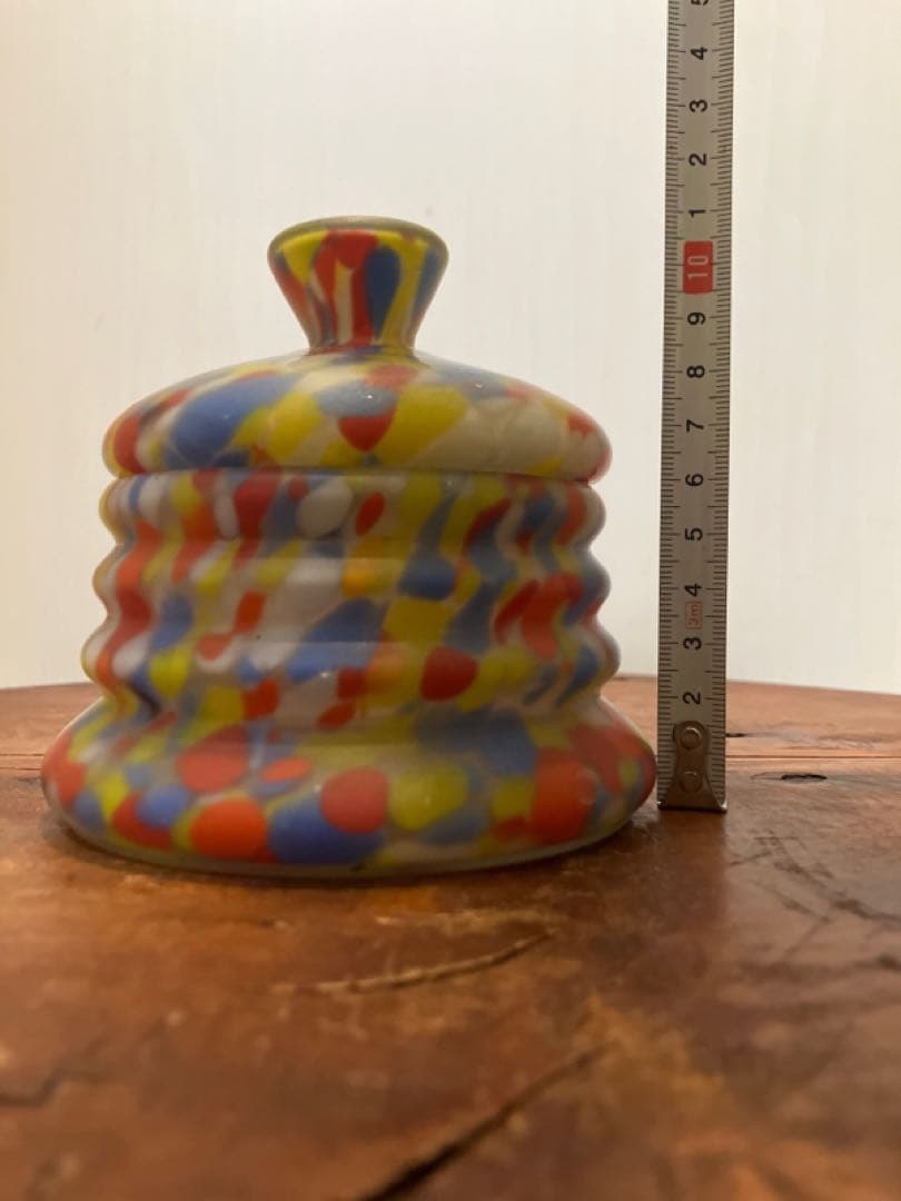 魅惑のマーブル模様の蓋物練りガラス器◇レトロガラス◇アンティークガラス◇古ガラス