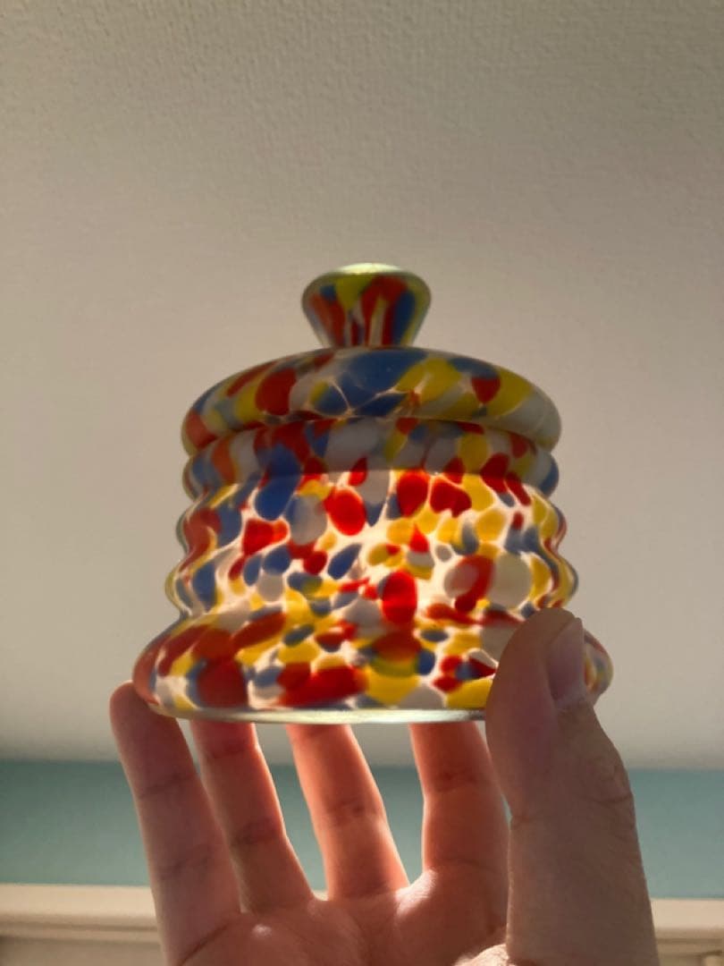 魅惑のマーブル模様の蓋物練りガラス器◇レトロガラス◇アンティークガラス◇古ガラス