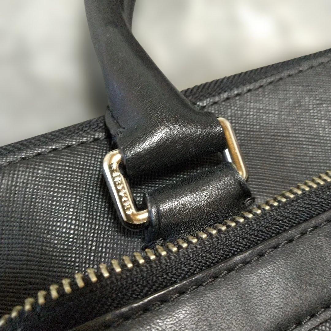 【美品】COACH コーチ ビジネスバッグ黒 レザー 刻印ロゴ A4収納可