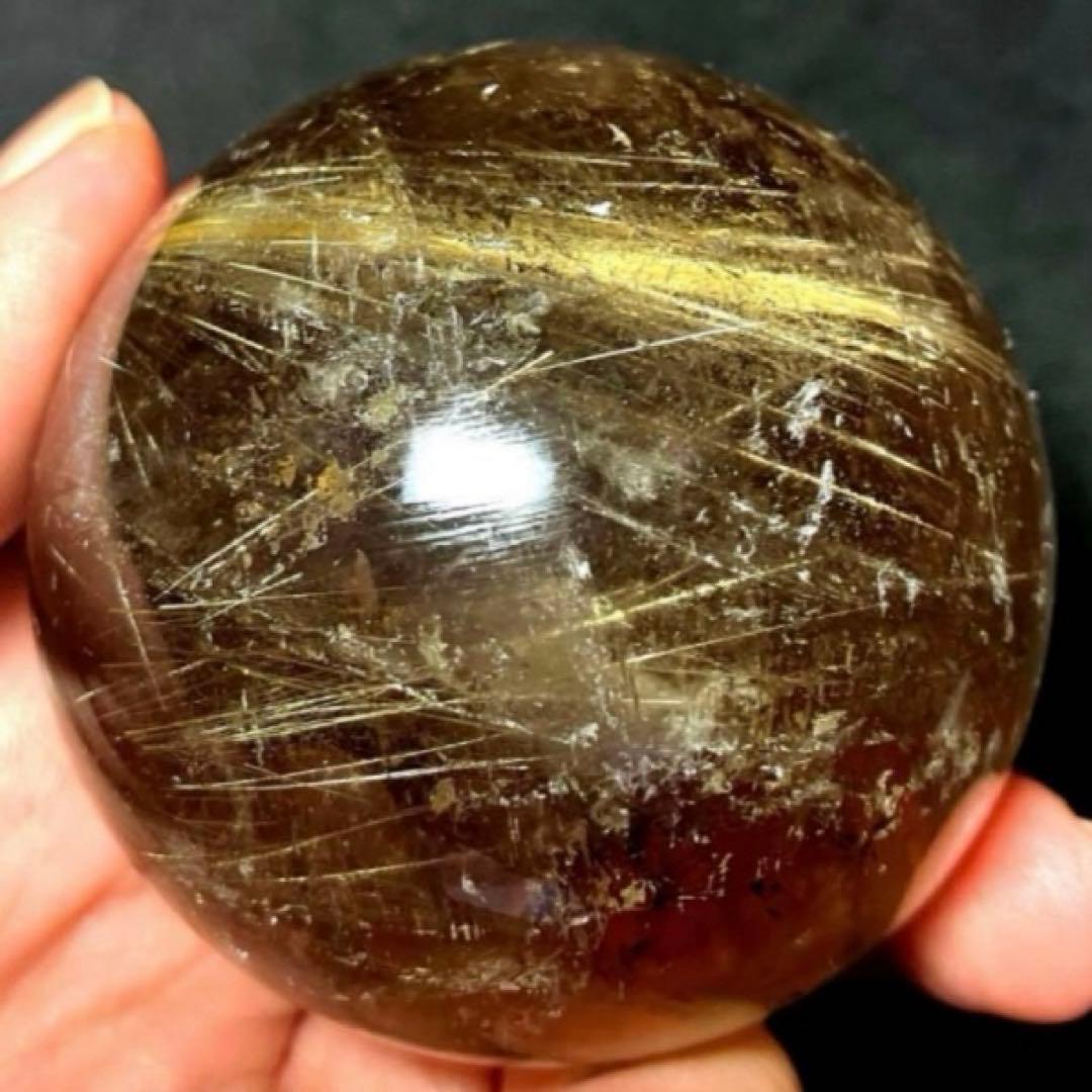 超大玉　60mm ゴールドスモーキールチルクォーツ　丸玉　スフィア　金針水晶