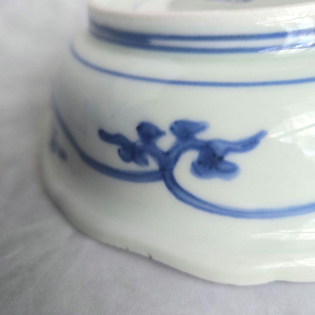 古伊万里　染付　深皿　七宝文　五葉若葉　金継ぎ　江戸　金直し　アンティーク　骨董