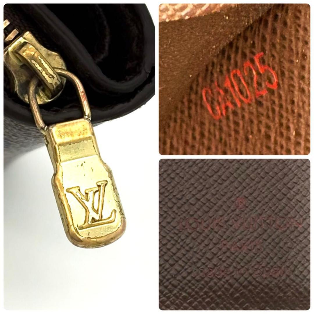 ルイヴィトン 折財布 ダミエ エベヌ コンパクトジップ 茶 ブラウン 2190