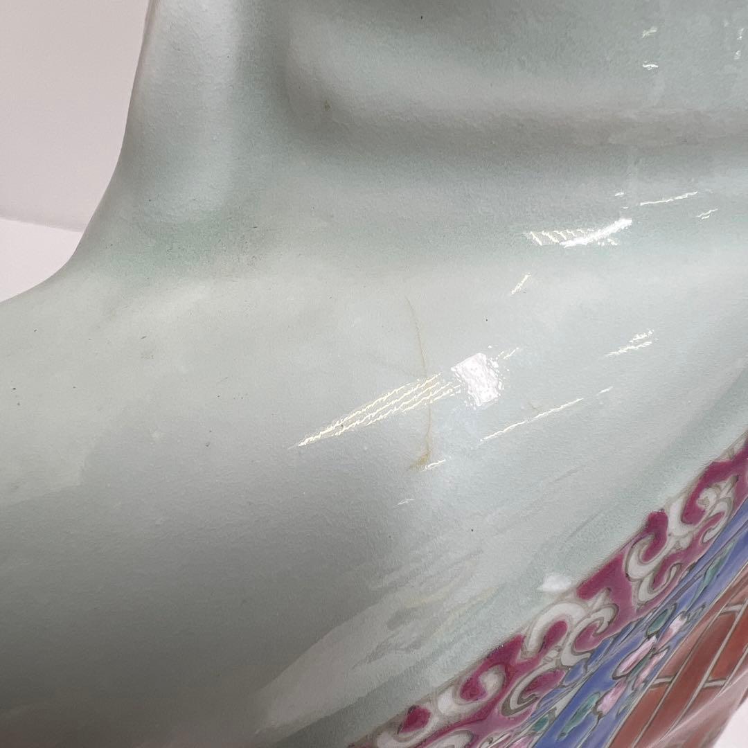 中国景徳鎮　羅漢肝嶺上　朱義順作　粉彩布袋置物　高さ約25㎝　トコル