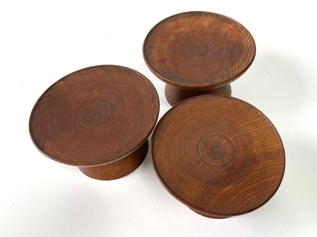 骨董　アンティーク　李朝　木彫　台皿　高足皿　３点　台座　朝鮮骨董