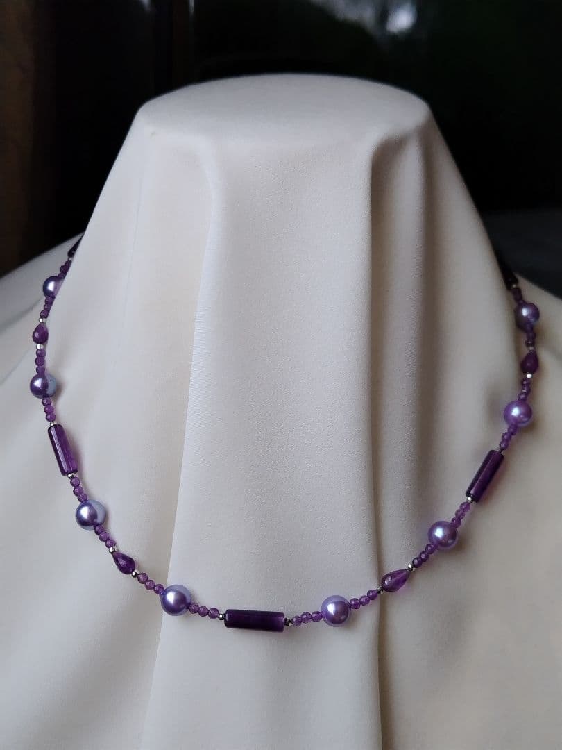 アコヤ真珠ラベンダーカラー(染)、各種アメジスト ネックレス
