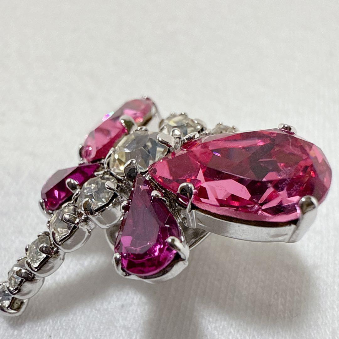 クリスチャンディオール シルバー＆ピンクカラー トンボ ピンブローチ