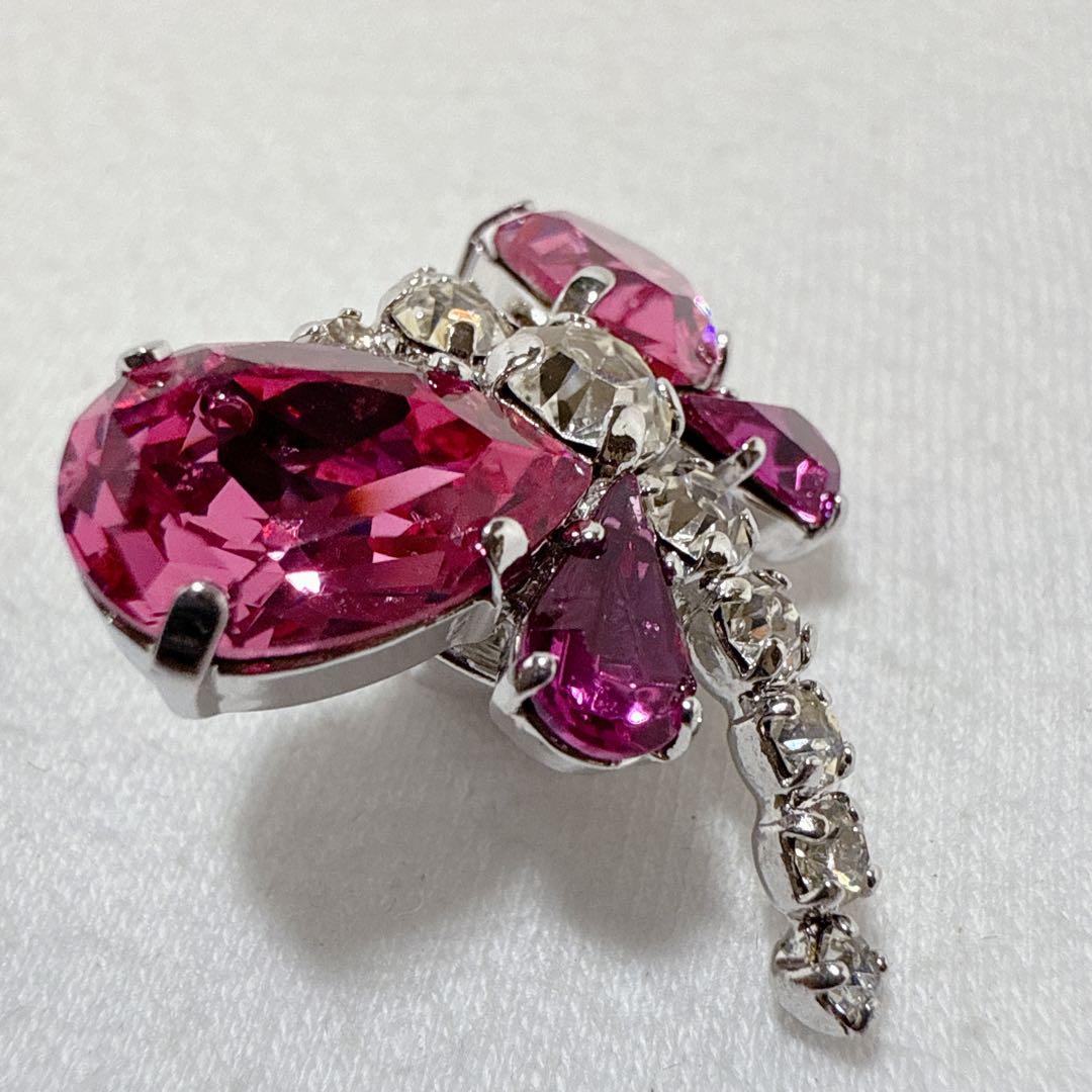 クリスチャンディオール シルバー＆ピンクカラー トンボ ピンブローチ