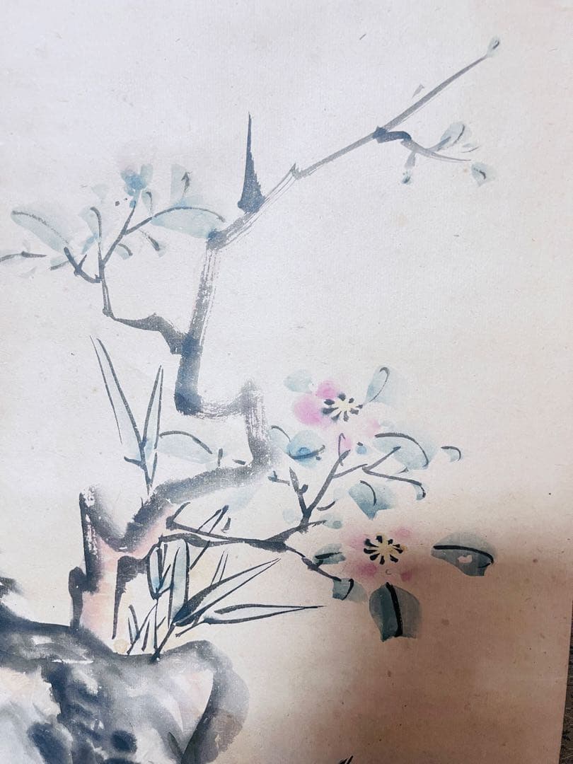 竹と花の水墨画 掛軸12–03