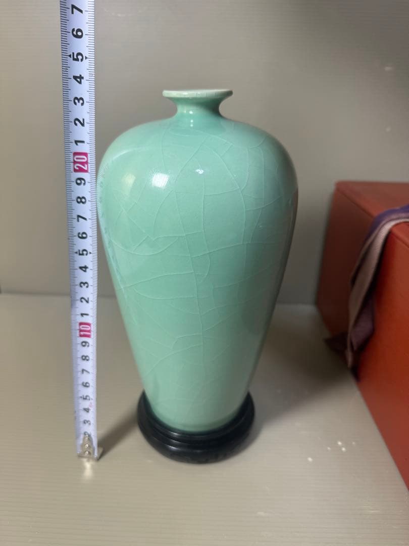 2594 青磁　花瓶　花台付　時代物