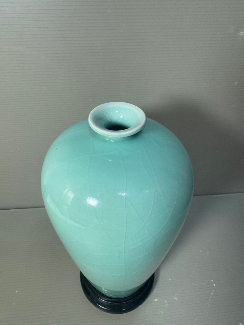 2594 青磁　花瓶　花台付　時代物