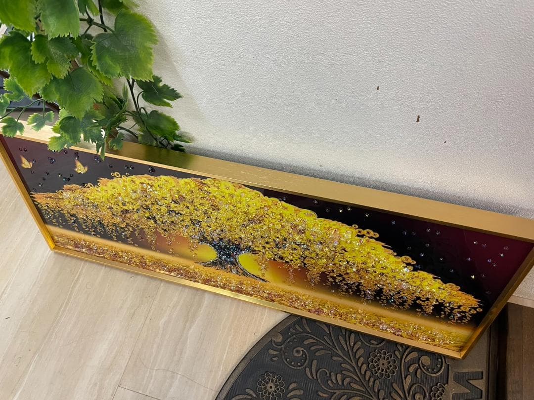 【アウトレット】水晶絵　アートパネル　金のなる木　金運　絵画　アート　ゴールド