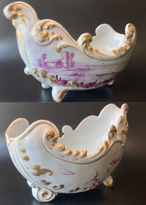 エミール・ガレ　軟質施釉陶器 湖畔風景文 帆船 昆虫絵図　鉢 ボウル 花瓶 花器