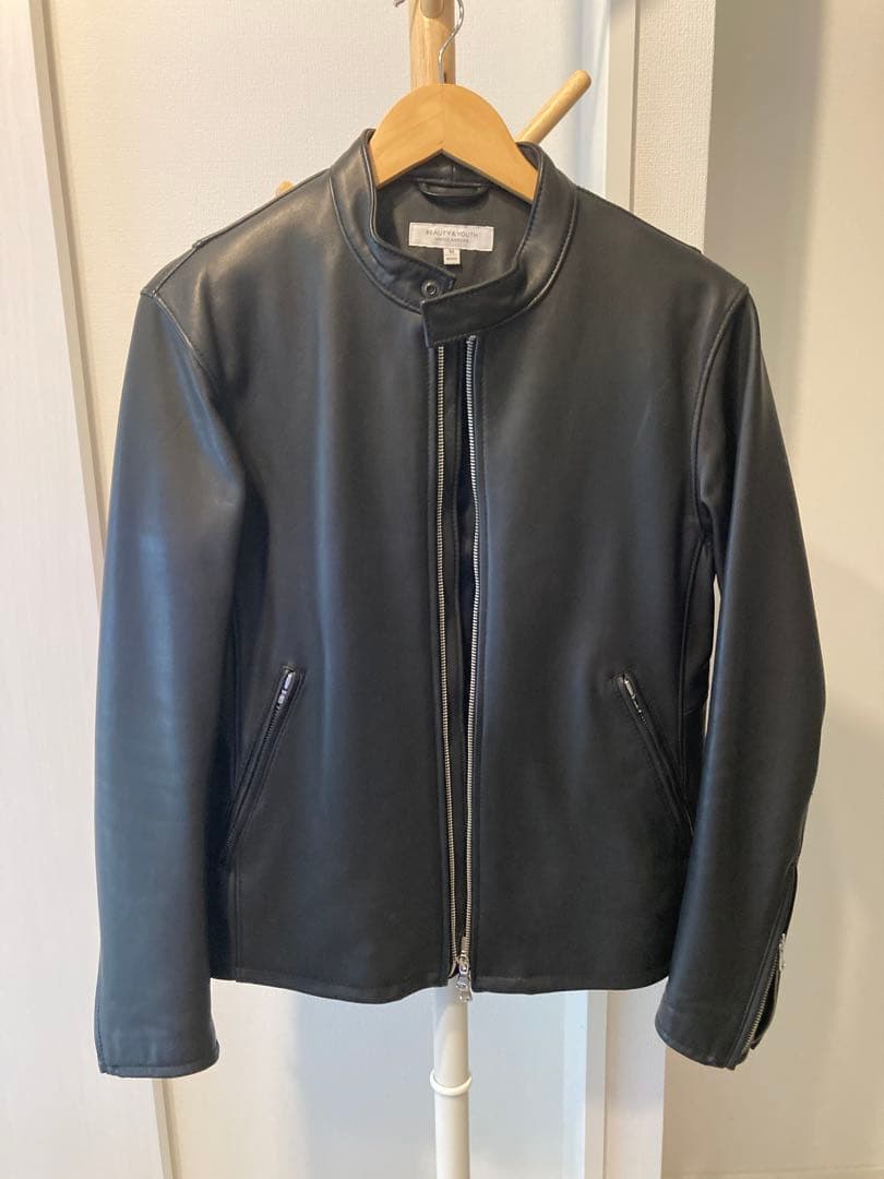 BEAUTY&YOUTH ブラックレザーシングルライダースジャケット M