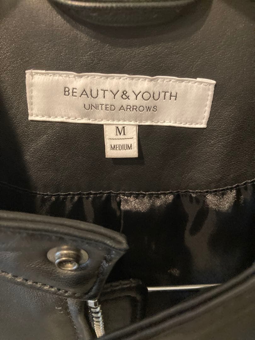 BEAUTY&YOUTH ブラックレザーシングルライダースジャケット M