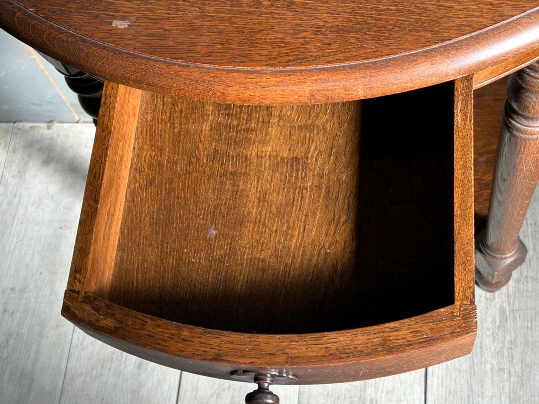 希少　イギリス　アンティーク　オーク材　シンプル　ハーフムーン　ろくろ　IG