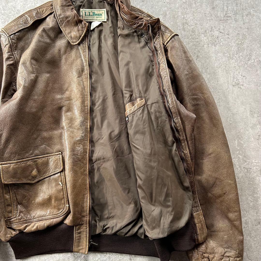 80s エルエルビーン A-2フライトジャケット USA製 ブラウン 46 本革
