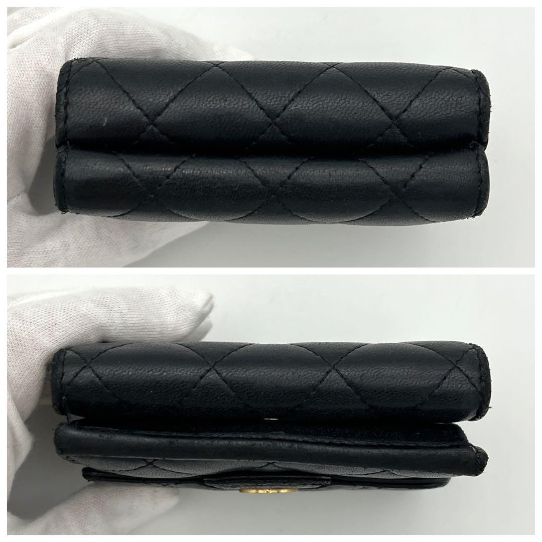 【鑑定済み】シャネル マトラッセ ラムスキン 三つ折り財布 ブラック 黒