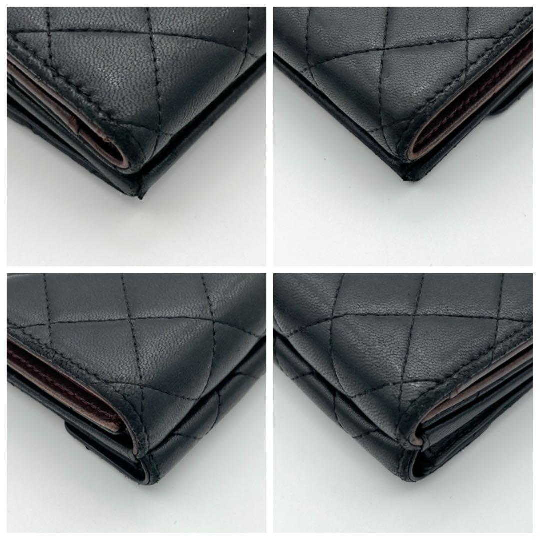 【鑑定済み】シャネル マトラッセ ラムスキン 三つ折り財布 ブラック 黒