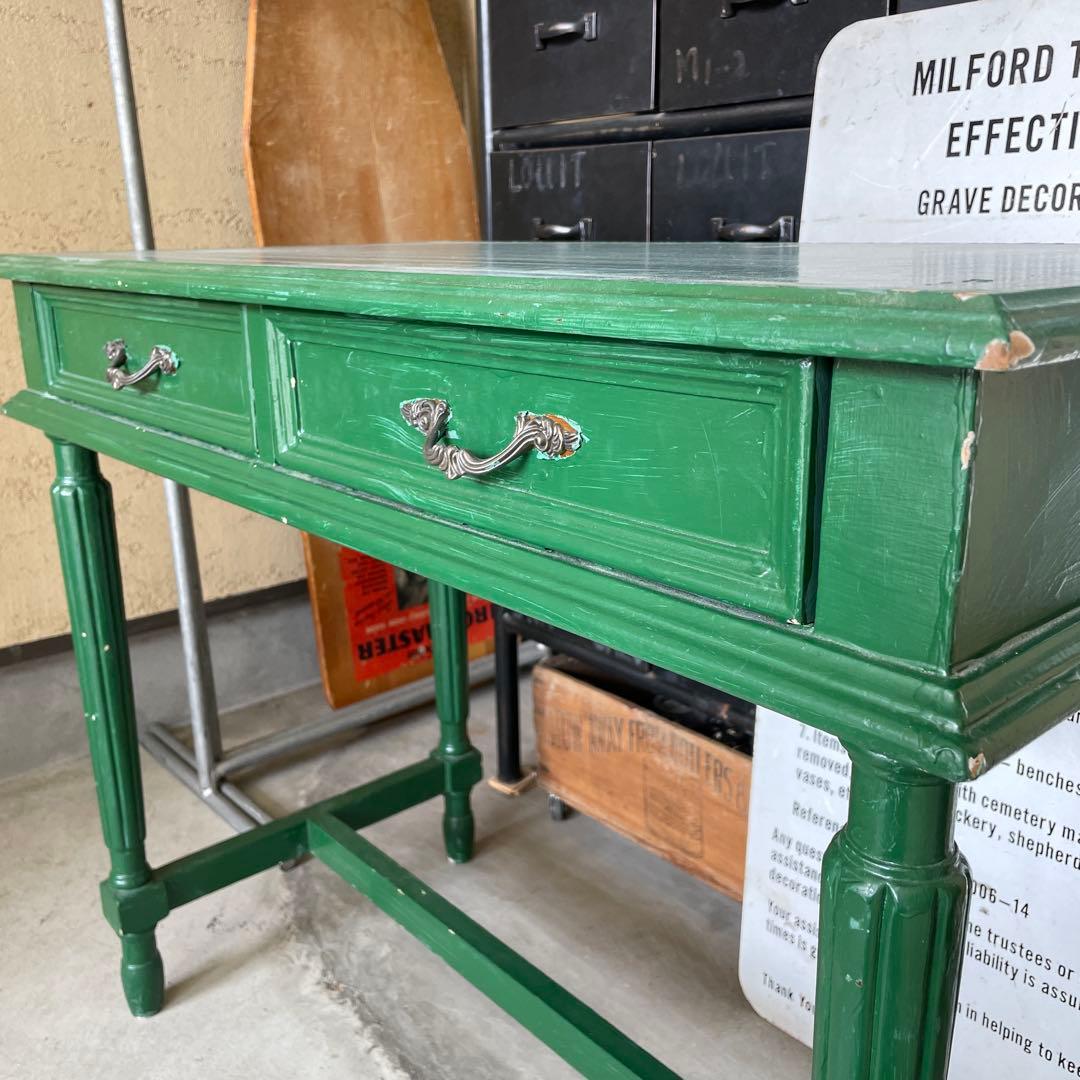 【訳あり】ヴィンテージ デスク 机 レトロ 蚤の市 アンティーク 店舗什器 緑