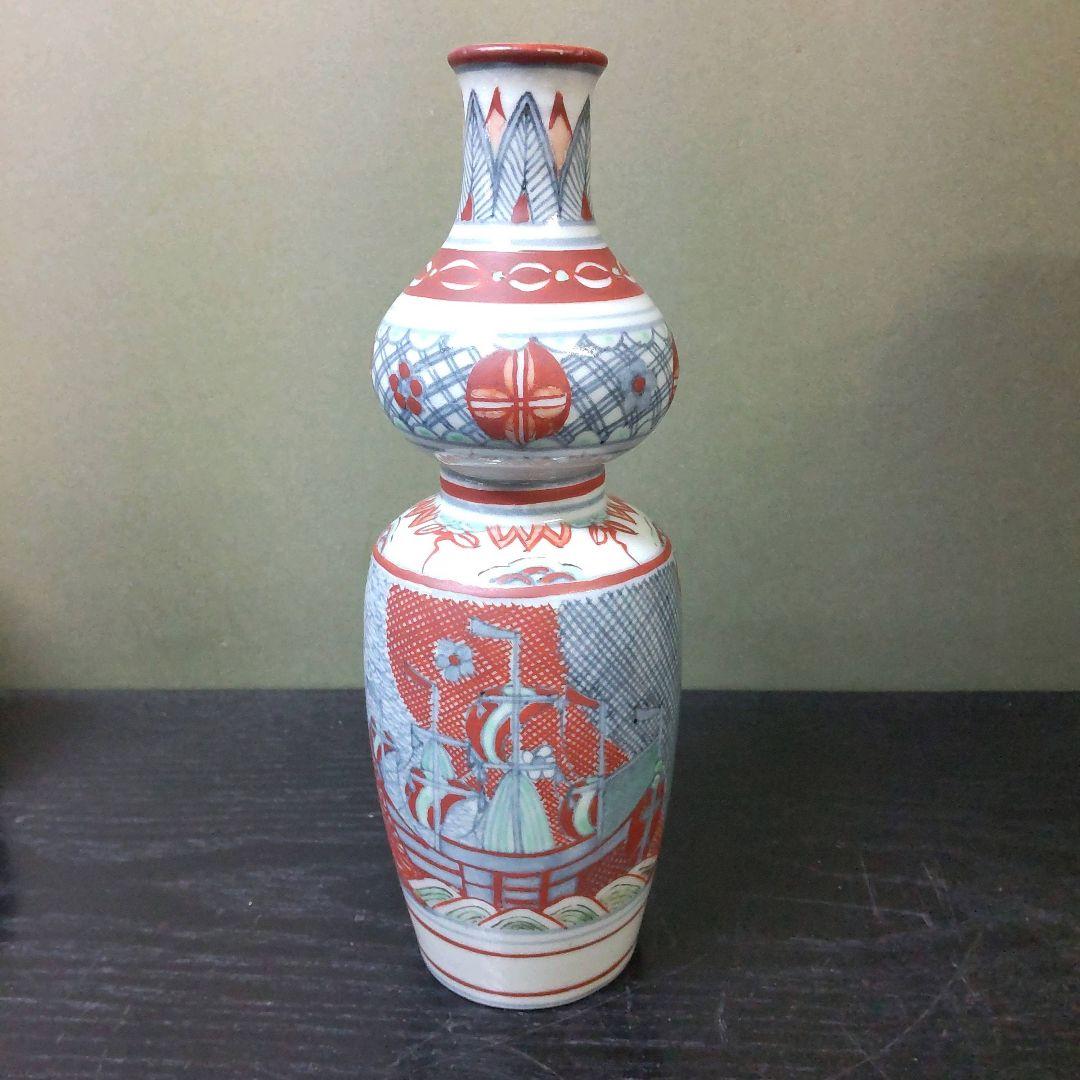 （768）✿特価★有田焼大日窯★久保焦破作★古伊万里写瓢型花入れ★破魔オマケ付★